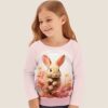 Voor meisjes 3D Bloemig Konijn T-shirt Overhemd Roze Lange mouw 3D-afdrukken Lente Herfst Actief Modieus leuke Style Polyester Kinderen 3-12 jaar Strakke ronde hals Buiten Casual Dagelijks Normale miniinthebox | Minihorseshop