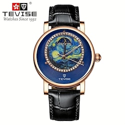 Tevise Heren mechanische horloges Luxe Modieus Zakelijk Polshorloge Automatisch opwindmechanisme Weergave maanfase Lichtgevend WATERDICHT Leer Horloge miniinthebox | Minihorseshop