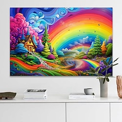 Landschapsmuurkunst canvas prachtige regenboogstad prints en posters foto's decoratieve stof schilderij voor woonkamer foto's zonder lijst miniinthebox | Minihorseshop
