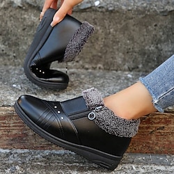 Dames Laarzen Platformlaarzen Snowboots Grote maten Buiten Dagelijks Met fleece gevoerd Booties enkellaarzen Gesp Platte hak Ronde Teen Elegant Vintage Casual Imitatieleer Rits Zwart Rood miniinthebox | Minihorseshop
